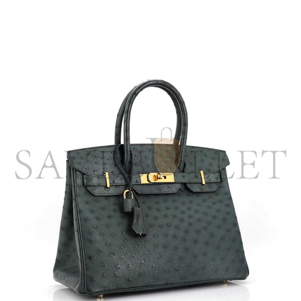 HERMÈS MASTER BIRKIN 25 OSTRICH OLIVE GOLD BUCKLE H041944CK79 (25*20*13cm)